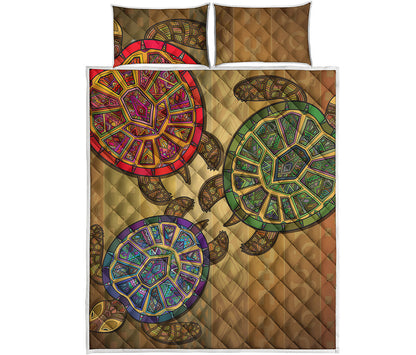Ethnic Sea Turtles Print Quilt Bed Set