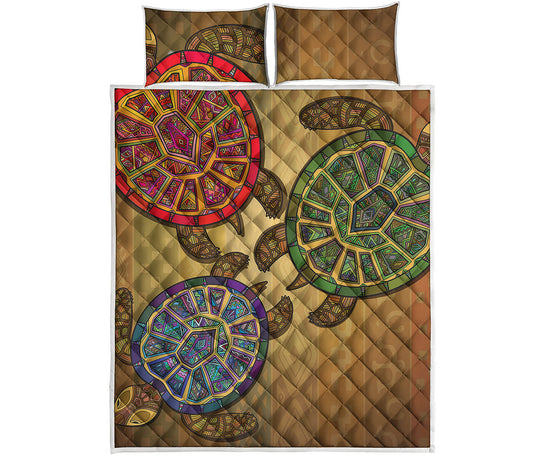 Ethnic Sea Turtles Print Quilt Bed Set