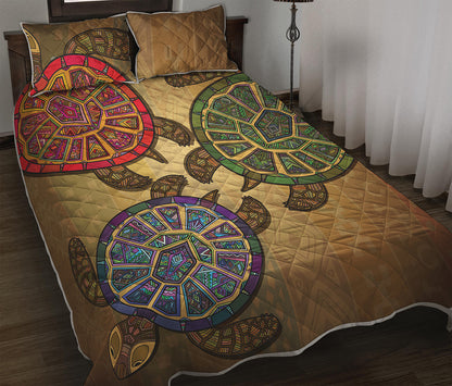 Ethnic Sea Turtles Print Quilt Bed Set