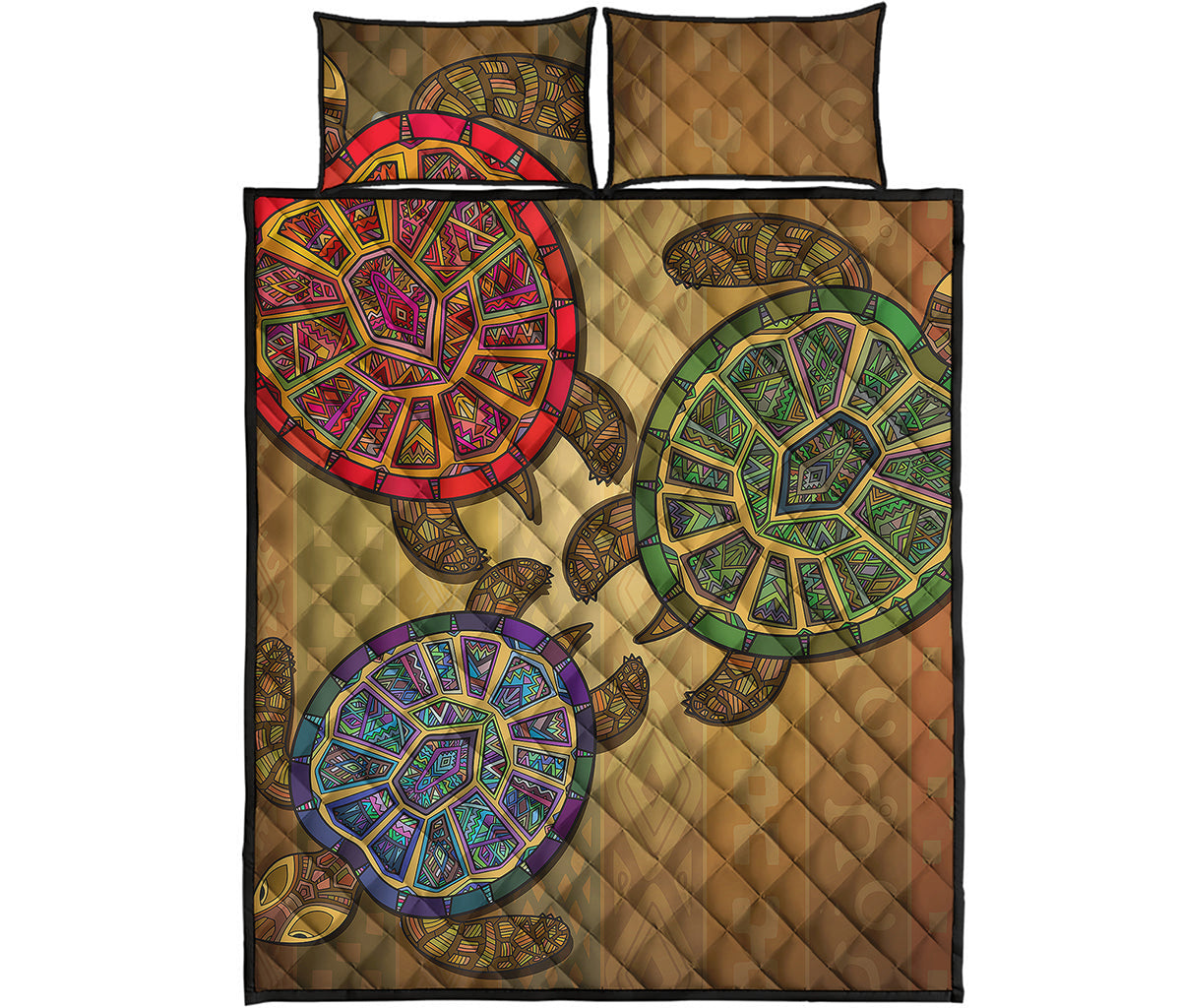 Ethnic Sea Turtles Print Quilt Bed Set