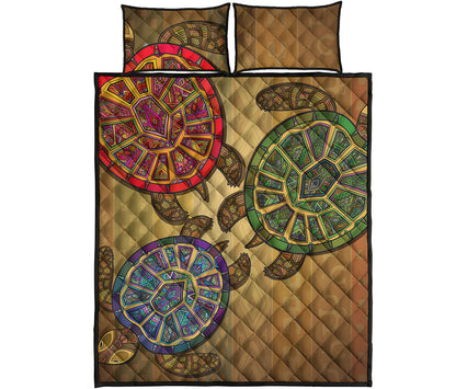 Ethnic Sea Turtles Print Quilt Bed Set