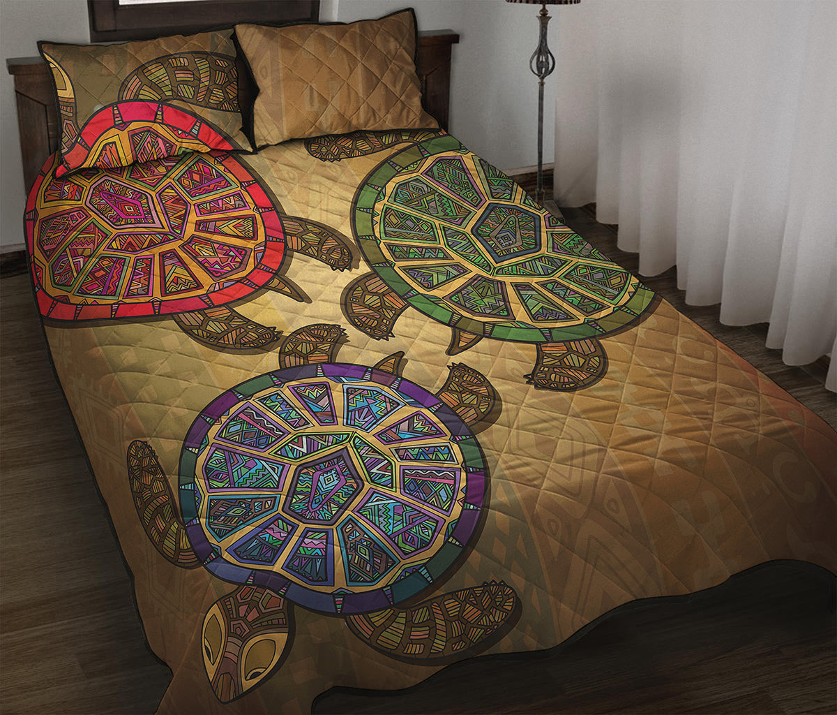 Ethnic Sea Turtles Print Quilt Bed Set