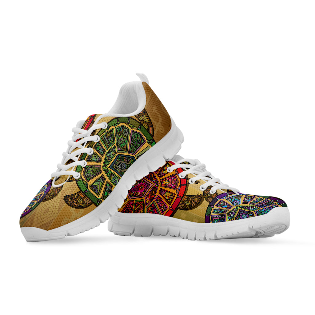 Ethnic Sea Turtles Print White Sneakers