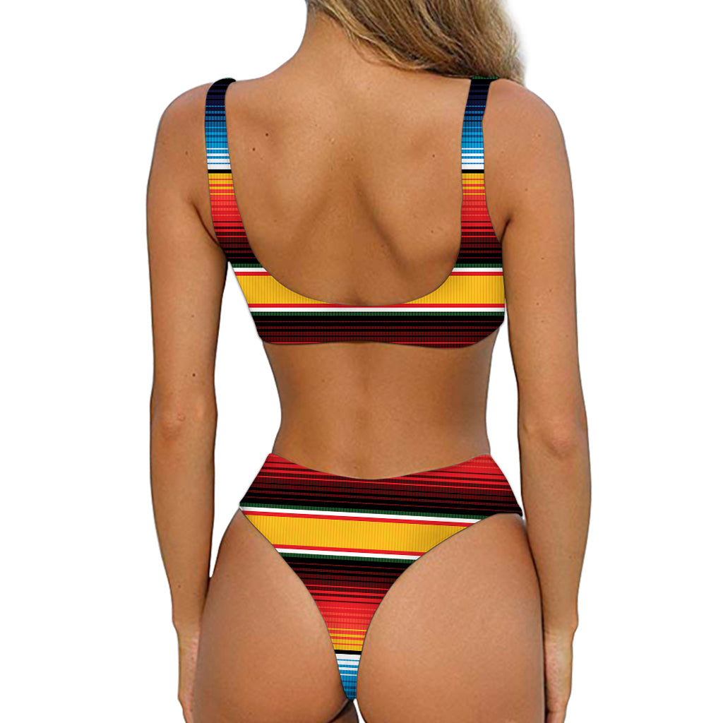 Ethnic Serape Blanket Pattern Print Front Bow Tie Bikini