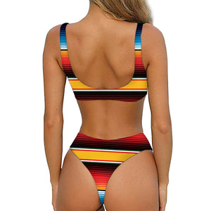 Ethnic Serape Blanket Pattern Print Front Bow Tie Bikini