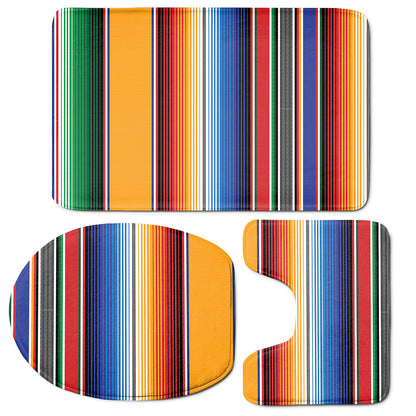 Ethnic Serape Blanket Stripe Print 3 Piece Bath Mat Set