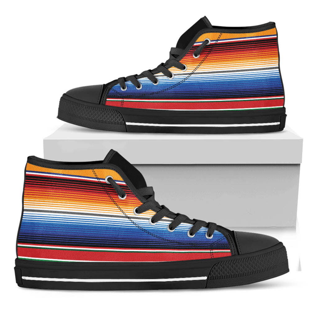 Ethnic Serape Blanket Stripe Print Black High Top Shoes