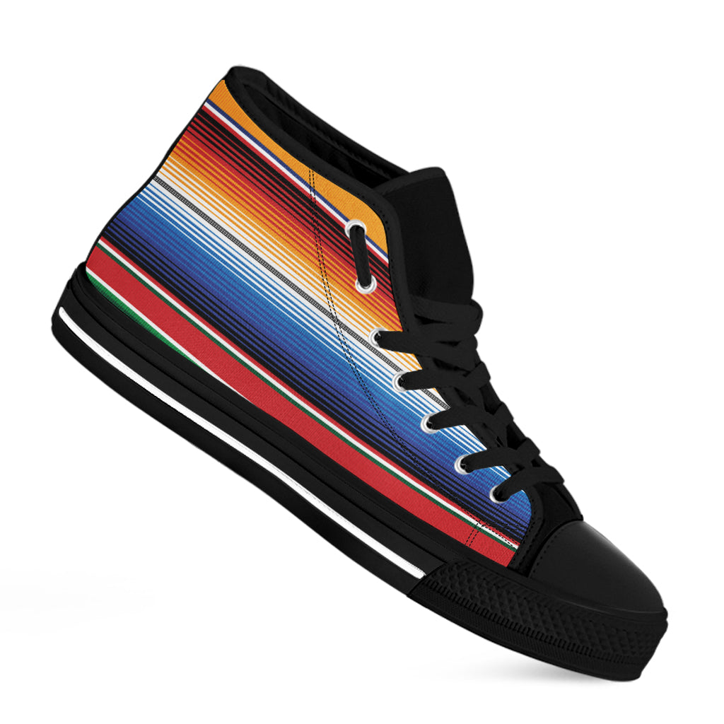 Ethnic Serape Blanket Stripe Print Black High Top Shoes