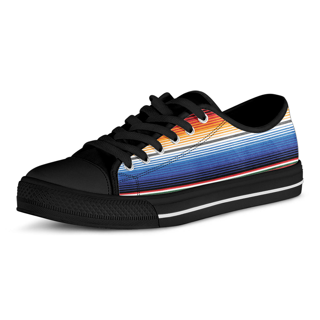 Ethnic Serape Blanket Stripe Print Black Low Top Shoes