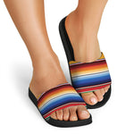 Ethnic Serape Blanket Stripe Print Black Slide Sandals