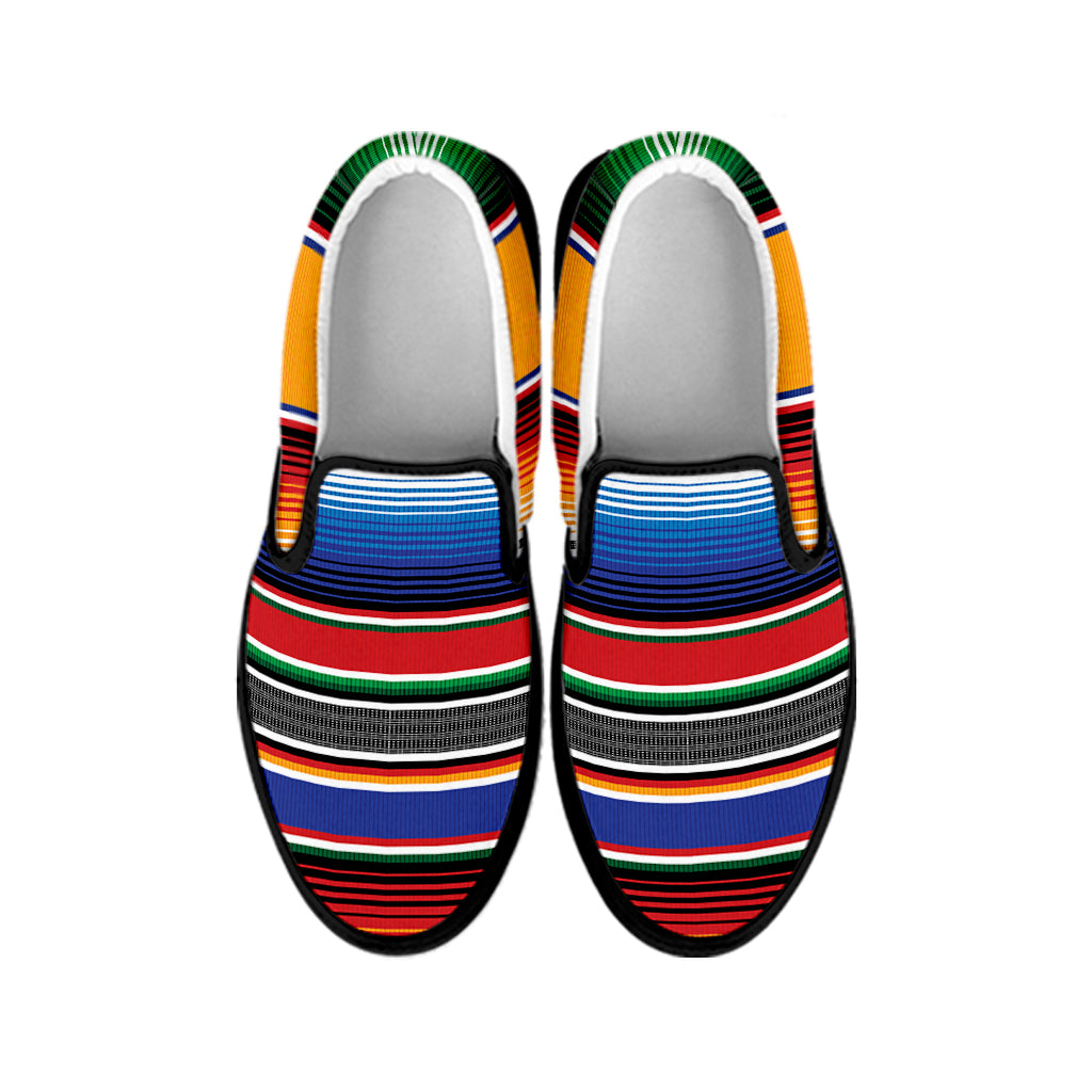 Ethnic Serape Blanket Stripe Print Black Slip On Shoes