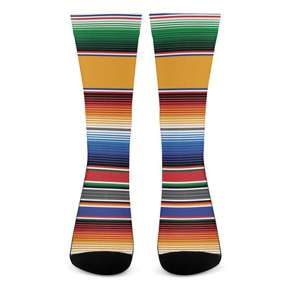 Ethnic Serape Blanket Stripe Print Crew Socks