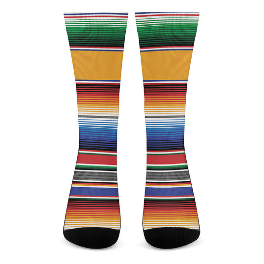 Ethnic Serape Blanket Stripe Print Crew Socks