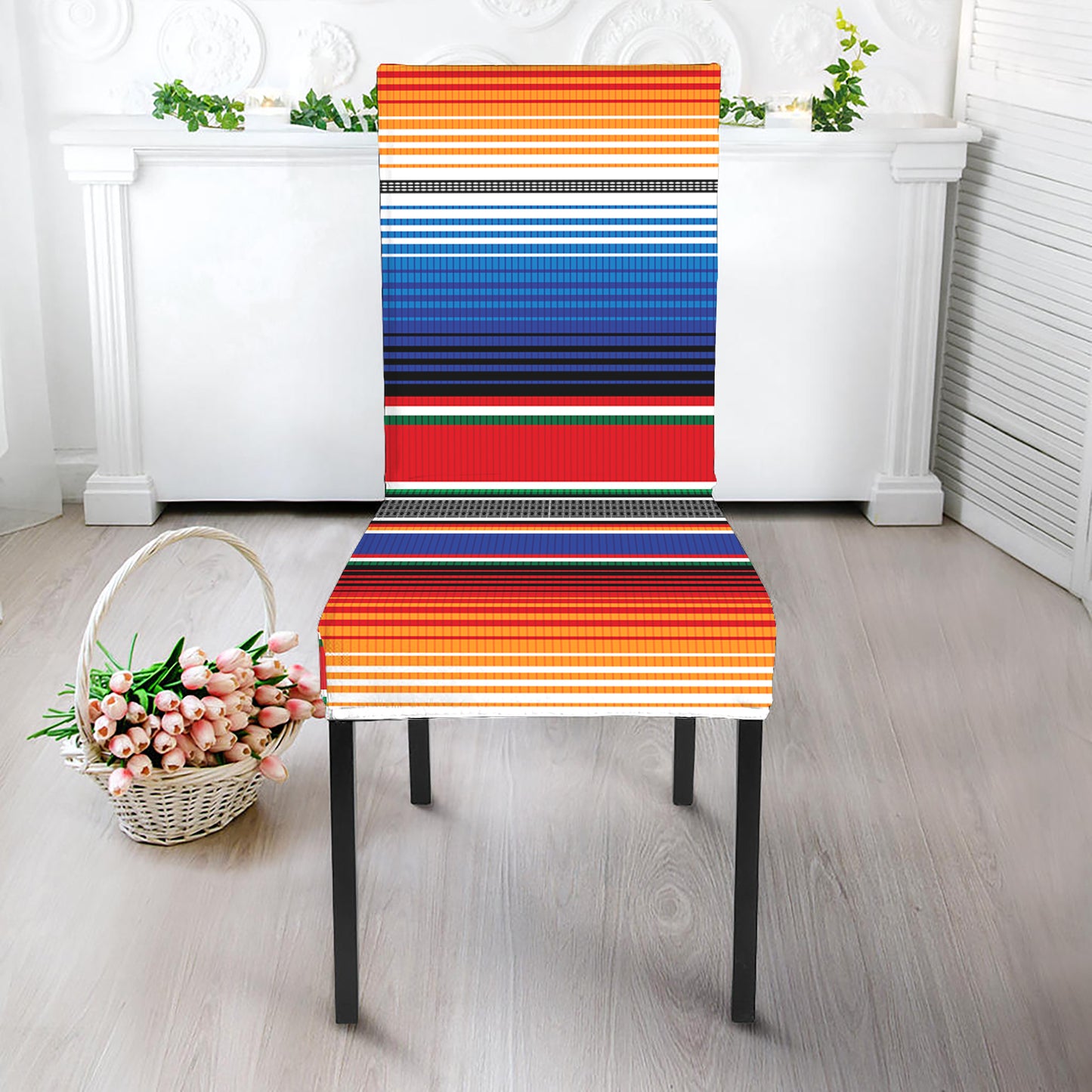 Ethnic Serape Blanket Stripe Print Dining Chair Slipcover