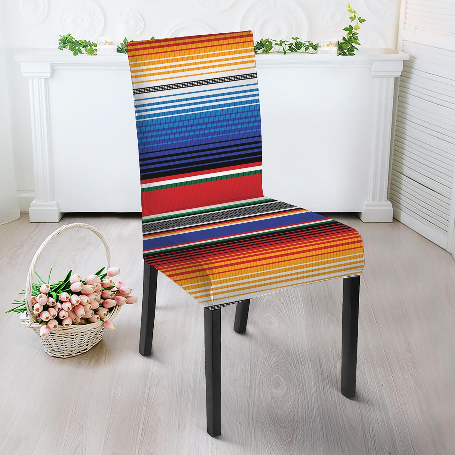 Ethnic Serape Blanket Stripe Print Dining Chair Slipcover