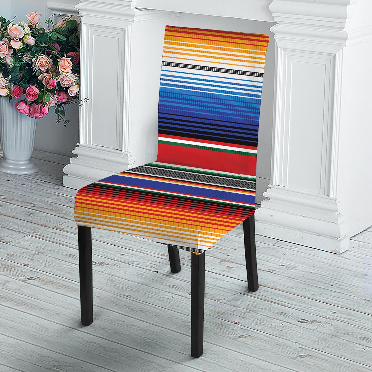 Ethnic Serape Blanket Stripe Print Dining Chair Slipcover