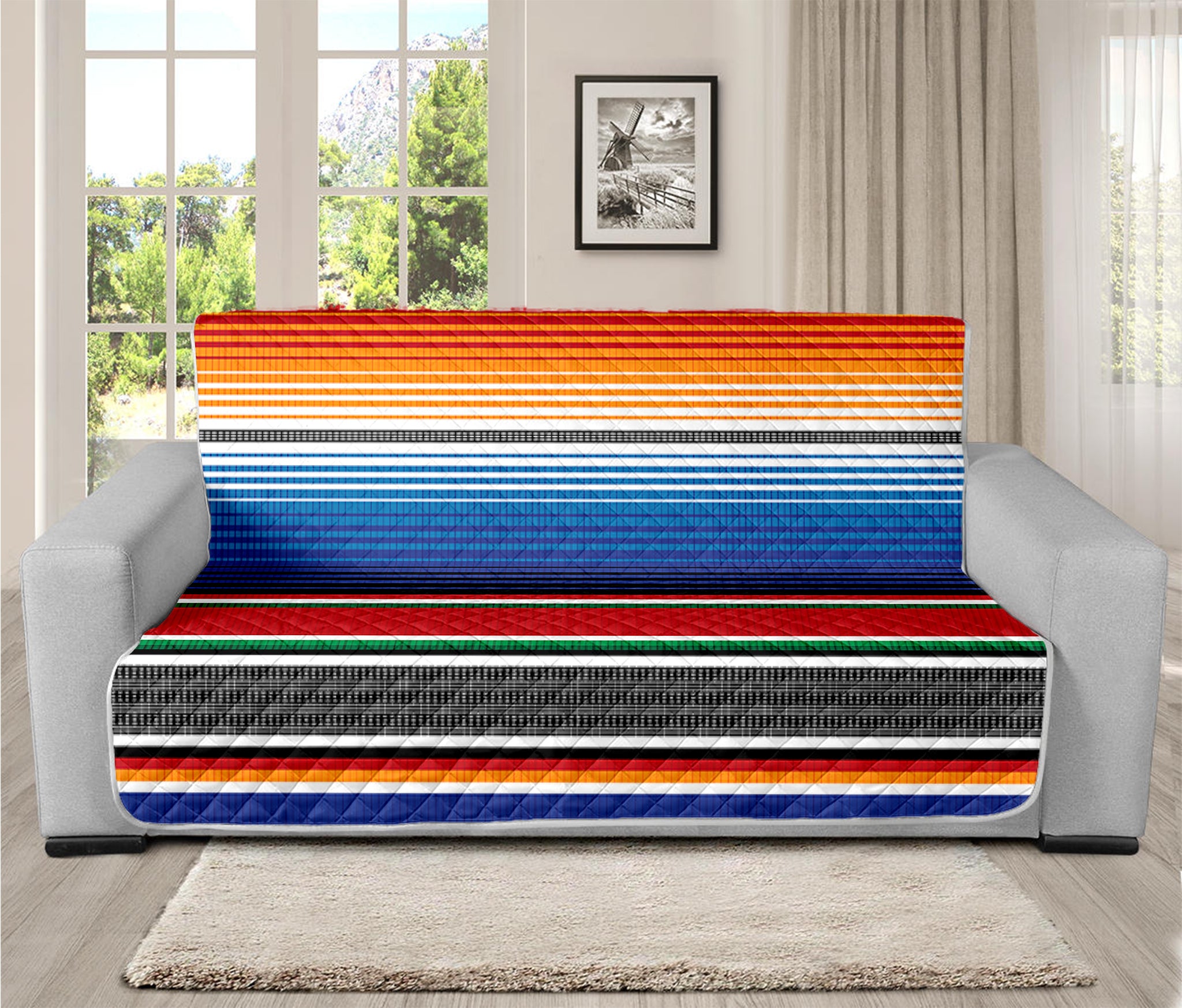 Ethnic Serape Blanket Stripe Print Futon Protector