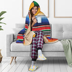 Ethnic Serape Blanket Stripe Print Hooded Blanket