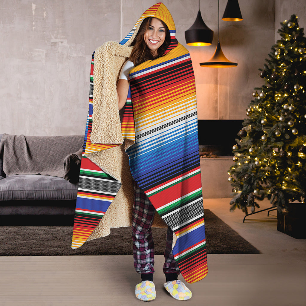 Ethnic Serape Blanket Stripe Print Hooded Blanket