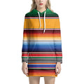 Ethnic Serape Blanket Stripe Print Pullover Hoodie Dress