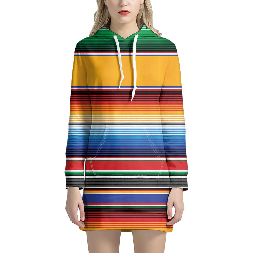 Ethnic Serape Blanket Stripe Print Hoodie Dress