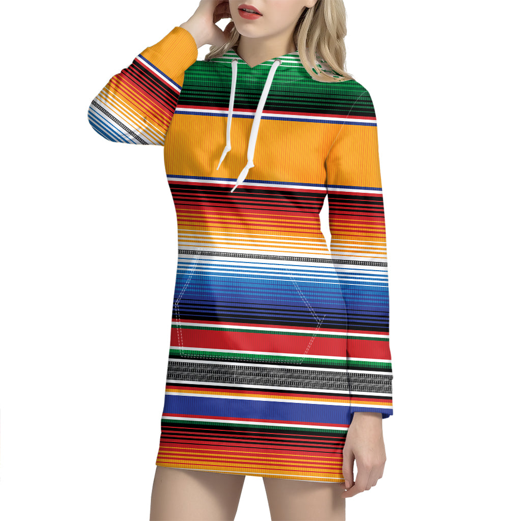 Ethnic Serape Blanket Stripe Print Hoodie Dress