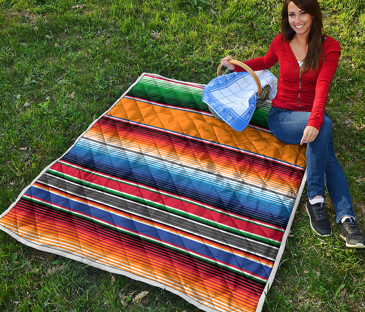 Ethnic Serape Blanket Stripe Print Quilt