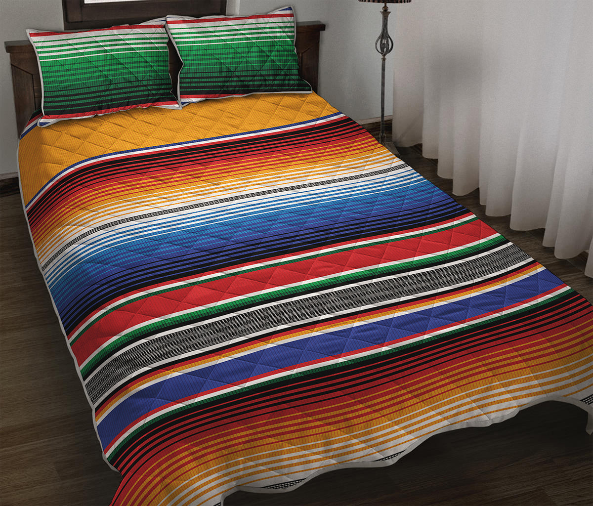 Ethnic Serape Blanket Stripe Print Quilt Bed Set