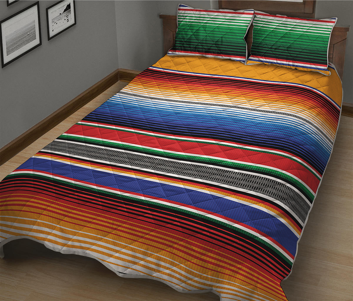 Ethnic Serape Blanket Stripe Print Quilt Bed Set