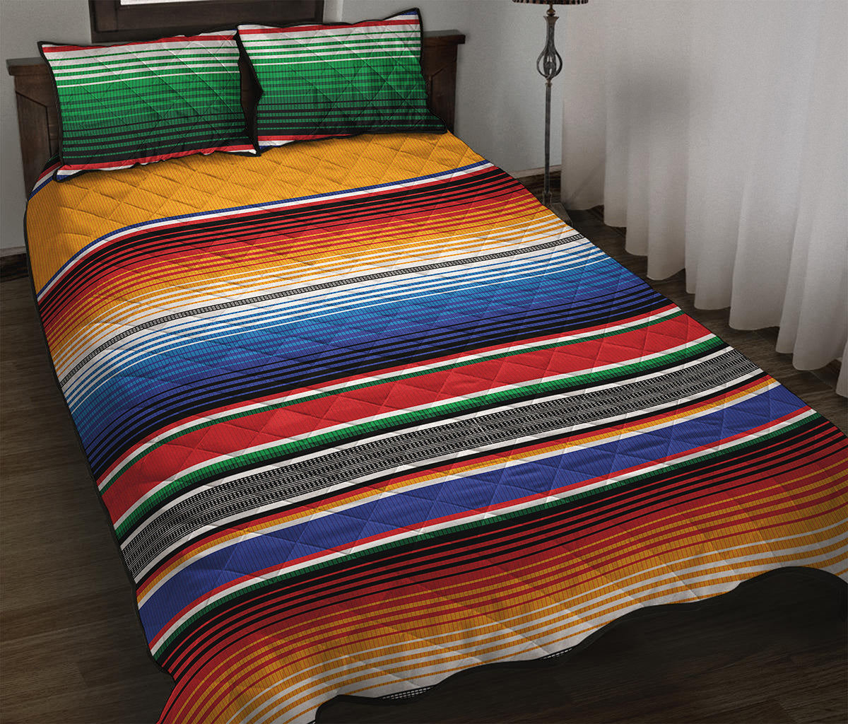 Ethnic Serape Blanket Stripe Print Quilt Bed Set