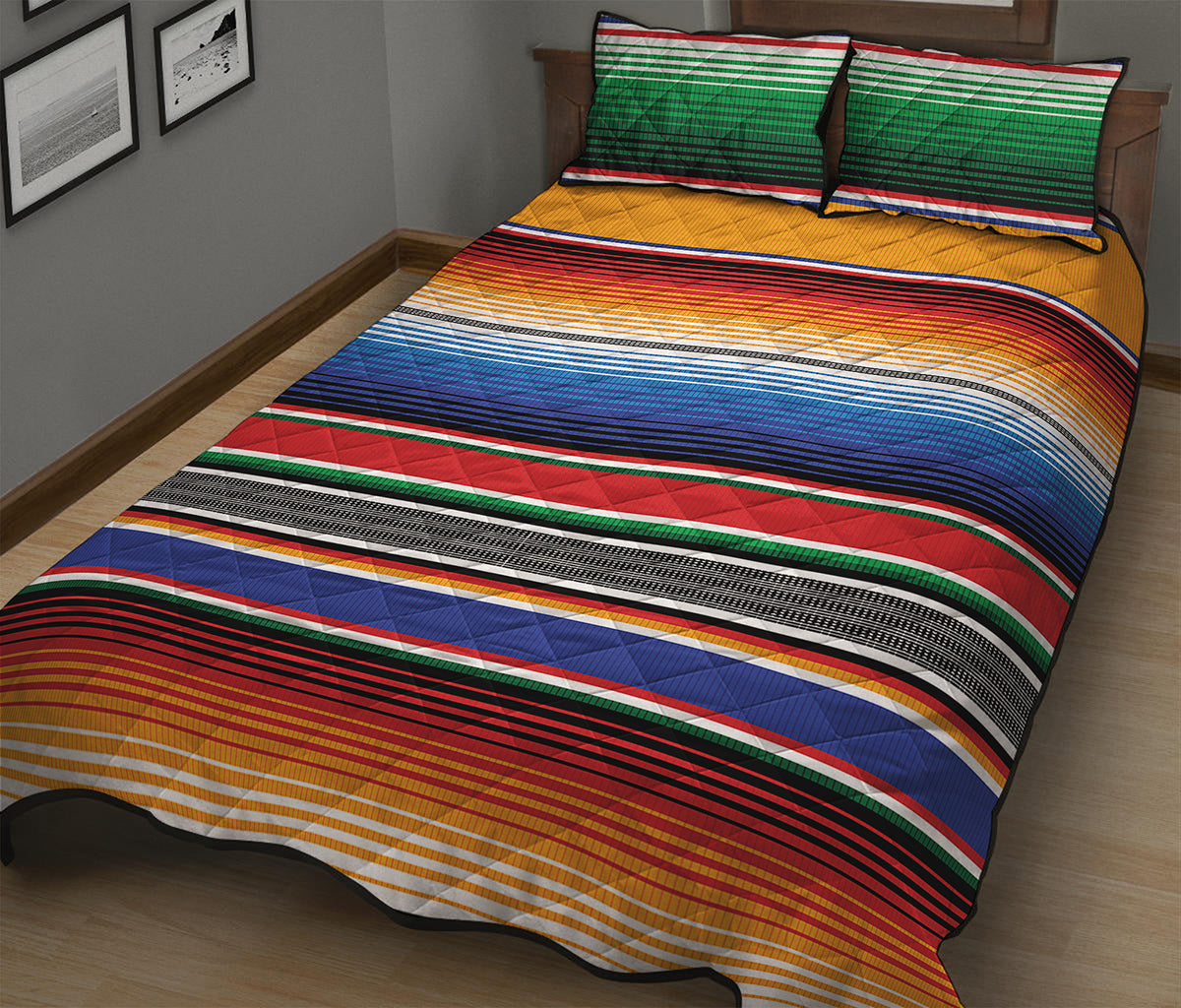 Ethnic Serape Blanket Stripe Print Quilt Bed Set