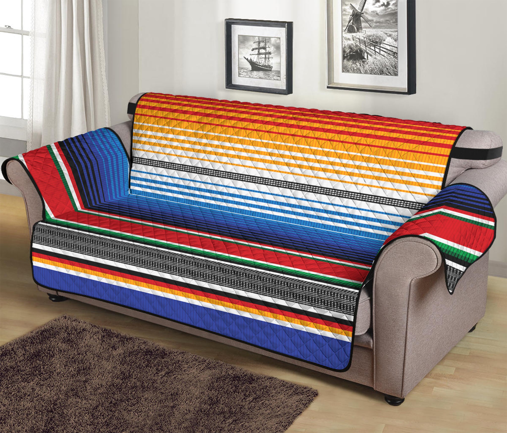 Ethnic Serape Blanket Stripe Print Sofa Protector