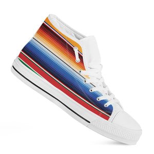 Ethnic Serape Blanket Stripe Print White High Top Shoes