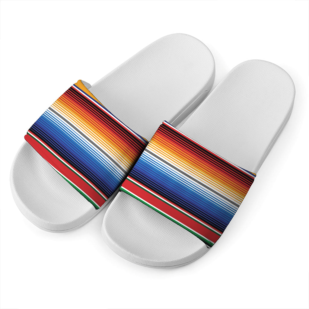Ethnic Serape Blanket Stripe Print White Slide Sandals
