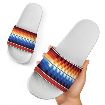 Ethnic Serape Blanket Stripe Print White Slide Sandals