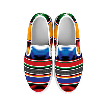 Ethnic Serape Blanket Stripe Print White Slip On Shoes