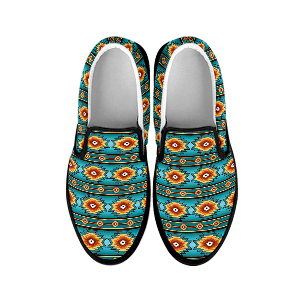 Ethnic Southwestern Navajo Pattern Print Black Slip On Shoes