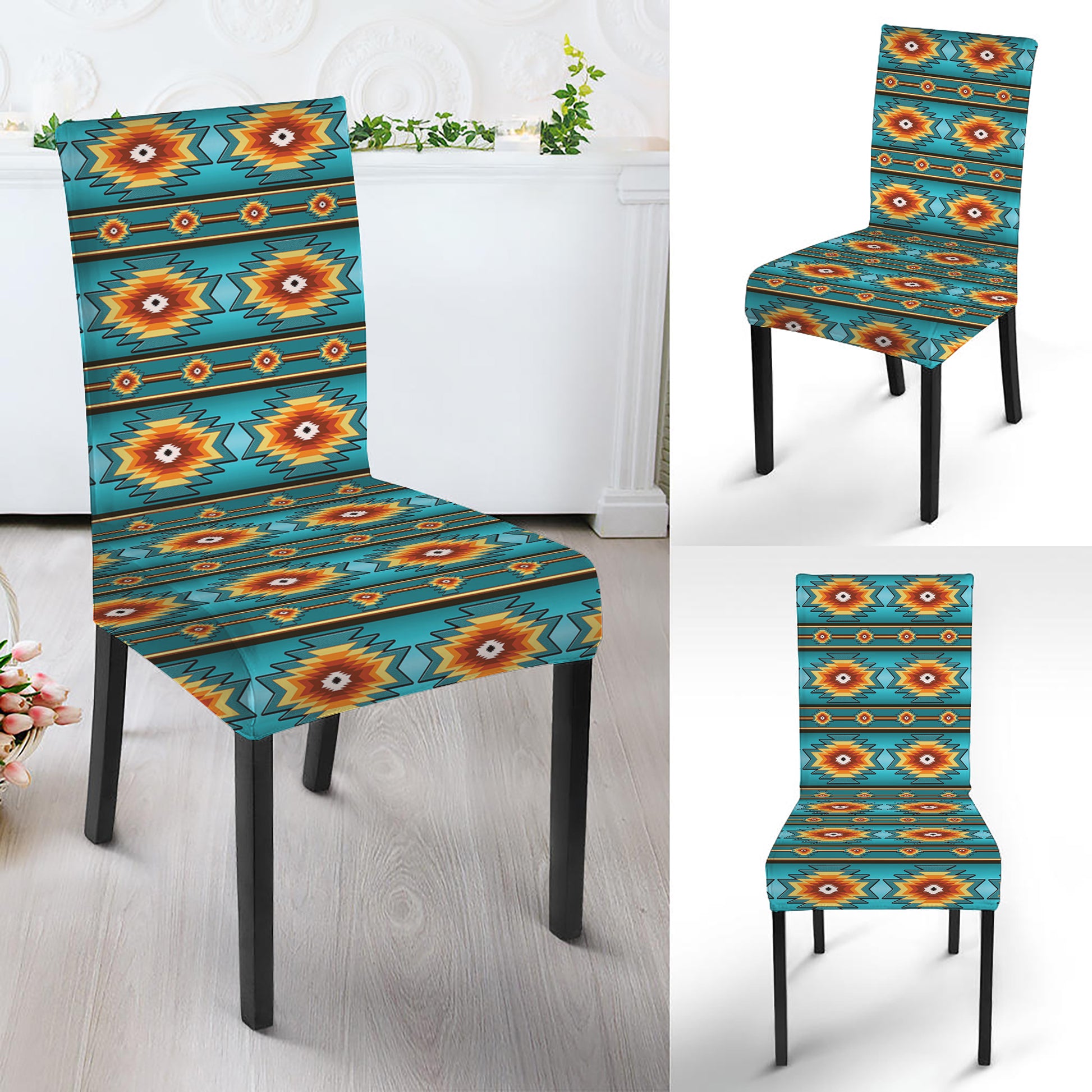 Ethnic Southwestern Navajo Pattern Print Dining Chair Slipcover