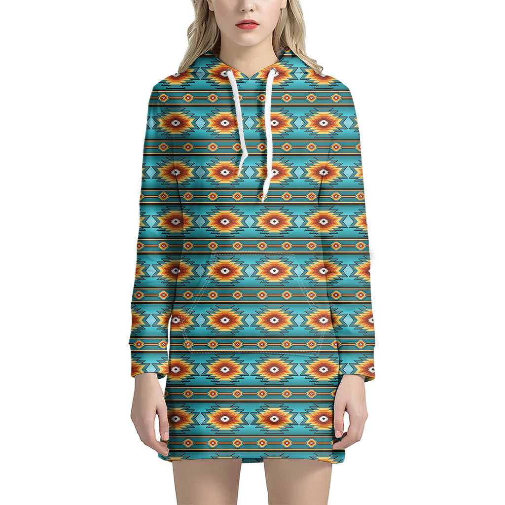 Ethnic Southwestern Navajo Pattern Print Hoodie Dress