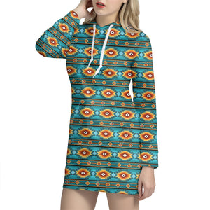 Ethnic Southwestern Navajo Pattern Print Hoodie Dress