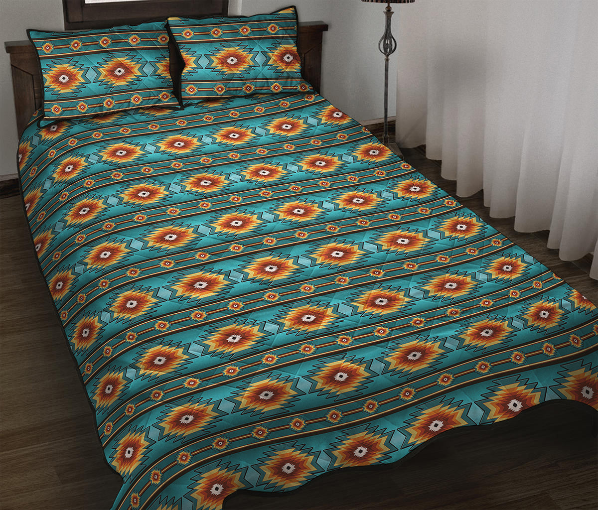 Ethnic Southwestern Navajo Pattern Print Quilt Bed Set