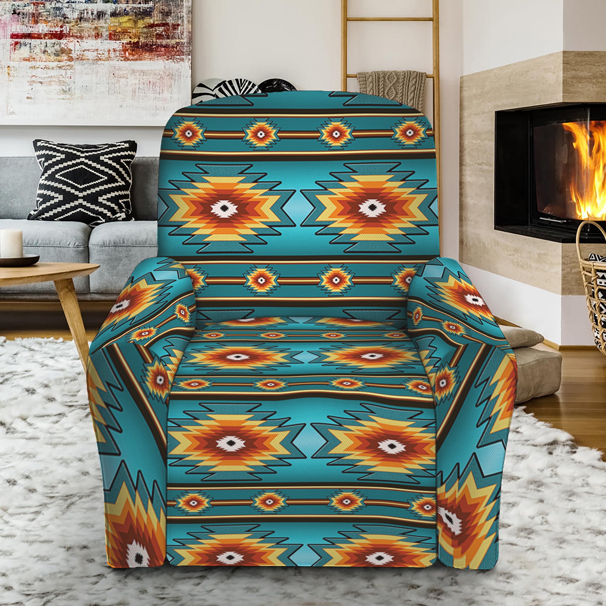 Ethnic Southwestern Navajo Pattern Print Recliner Slipcover