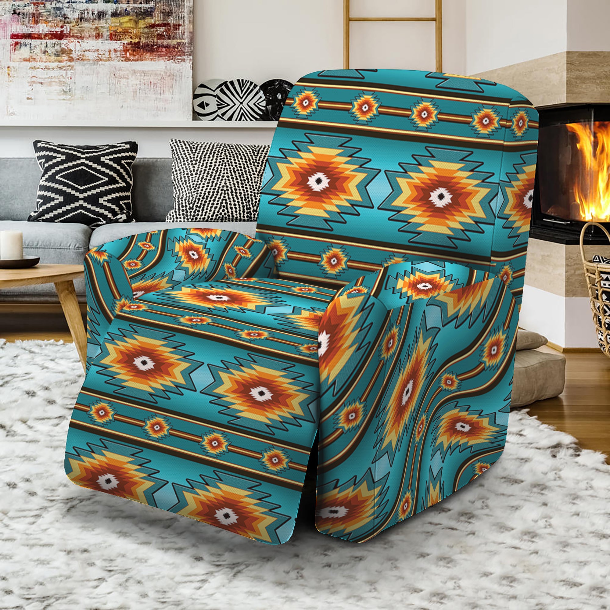 Ethnic Southwestern Navajo Pattern Print Recliner Slipcover