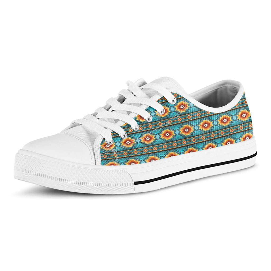 Ethnic Southwestern Navajo Pattern Print White Low Top Shoes