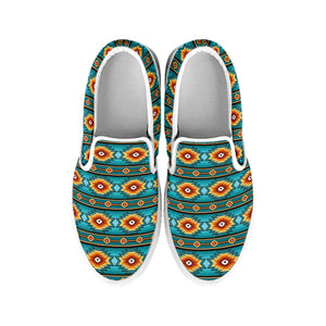 Ethnic Southwestern Navajo Pattern Print White Slip On Shoes