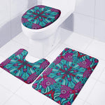 Ethnic Teal Bohemian Pattern Print 3 Piece Bath Mat Set
