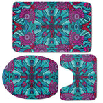 Ethnic Teal Bohemian Pattern Print 3 Piece Bath Mat Set
