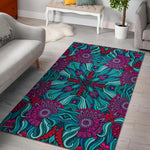 Ethnic Teal Bohemian Pattern Print Area Rug GearFrost