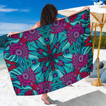 Ethnic Teal Bohemian Pattern Print Beach Sarong Wrap