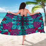 Ethnic Teal Bohemian Pattern Print Beach Sarong Wrap